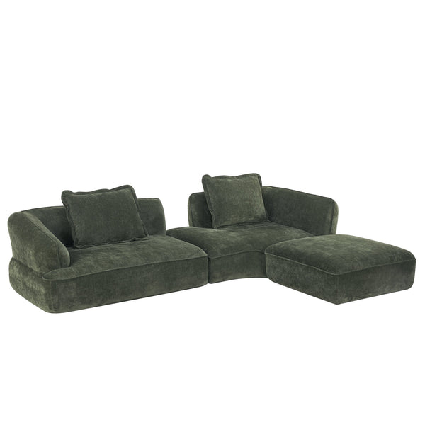 English Elm 122" L-shaped Sectional with Deep Chaise High Density Foam Low Profile Living Room Sofa Green N767P371309G
