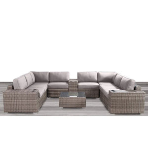 English Elm Fully Assembled 12-Piece Rattan Wicker Patio Seating Set With Plush Cushions & Coffee Table B120S00136