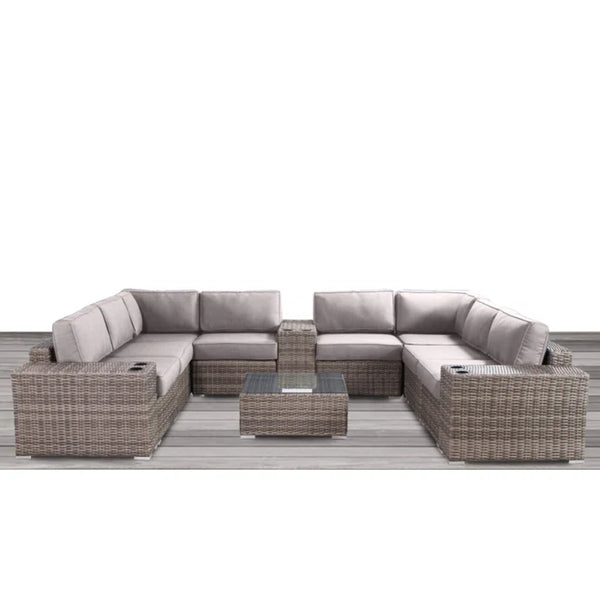 English Elm Fully Assembled 12-Piece Rattan Wicker Patio Seating Set With Plush Cushions & Coffee Table B120S00136