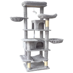 English Elm 68in Tall Six Level Plush Cat Tower with Sisal Posts Hammock Cave and Washable Perches Light Gray W243P326779