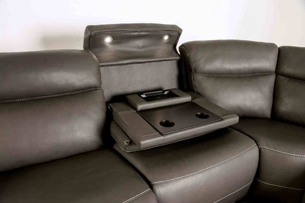 English Elm Power Reclining L-shaped Sectional with Wireless Charging Console and Zero Gravity Leatherette Dark Gray B2741S00787