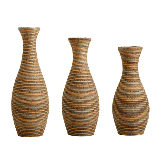 English Elm 3-piece modern PVC floor vase set with tall standalone racks for artificial branches and decor accents Beige W2796P261494