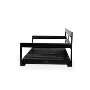 English Elm TOPMAX Acacia Wood Twin Porch Swing Bed Frame with High Back, 350lb Capacity & 118" Hemp Ropes Black N717P265795B