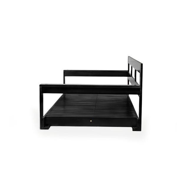 English Elm TOPMAX Acacia Wood Twin Porch Swing Bed Frame with High Back, 350lb Capacity & 118" Hemp Ropes Black N717P265795B