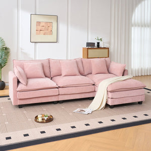 English Elm Beige Chenille Sectional Sofa with Modular Ottoman for Living Room or Studio Pink W2603S00003