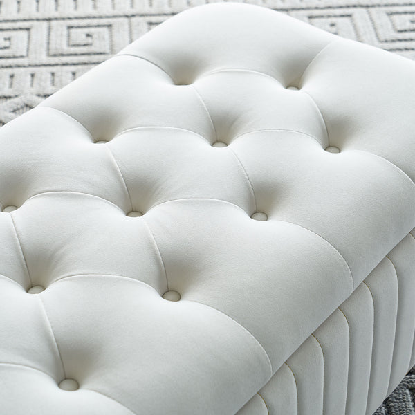 English Elm 47.24''W Storage Ottoman with Deep Button Tufting, Gold Accent Trim, Gas Lift, Sturdy Metal Legs Beige W579P224702