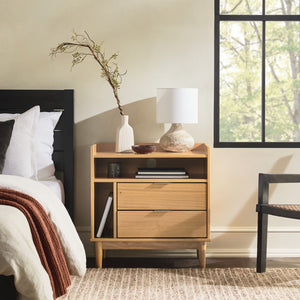 Lee Mid-Century Modern 25" Solid Pine 2-Drawer Nightstand - Stylish Storage for Any Room!