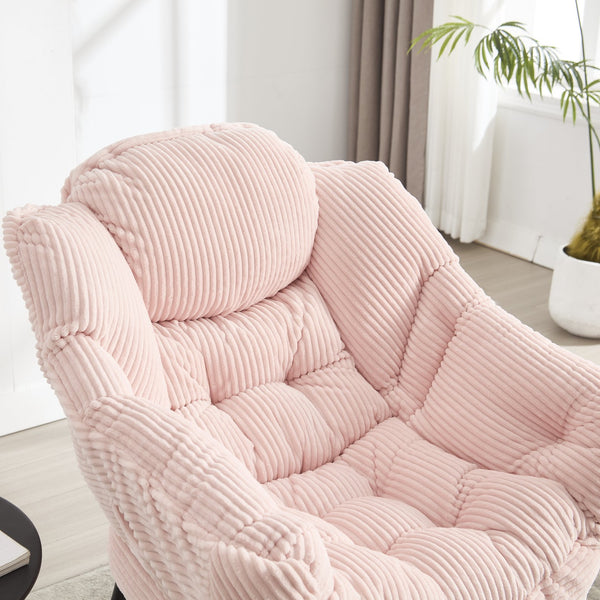 English Elm Lazy Chair Plush Ottoman Lounge Chair with Ergonomic Back, Side Pocket, Steel Frame Comfort Pink W640P271557