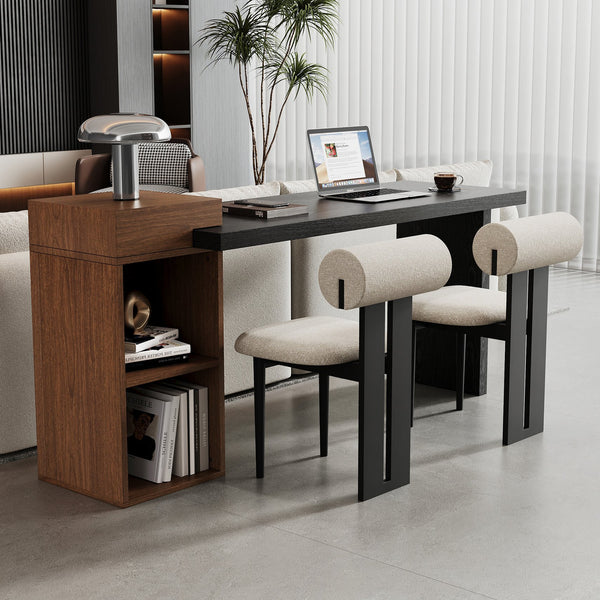English Elm Modern Wood Grain Console Table with Two Tier Shelving for Entryway or Living Room Black,Walnut W3875S00031