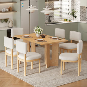 English Elm Trexm Farmhouse Six Seat Dining Set Oak Veneer Distressed Table Upholstered Chairs Natural Wood Wash ST000153AAD