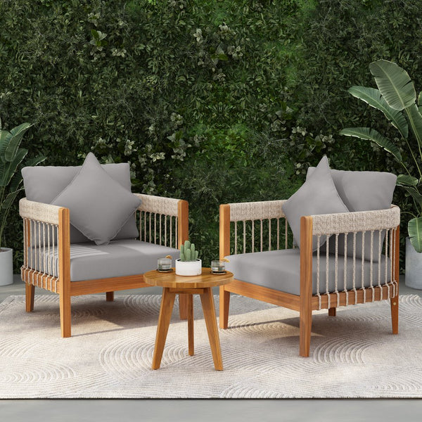 English Elm Christopher Knight Home® - 3 Pcs Set Acacia Wood Outdoor Lounge Chairs - Handwoven Rope, Water-Resistant Cushions, Boho Chic N767P265743G002_63163.00