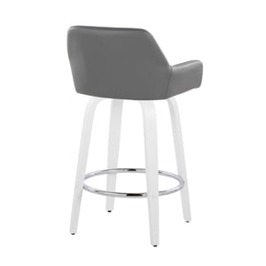English Elm Fixed-height Swivel Counter Stools with Faux Leather Seats and Chrome Footrest Set of 2 Grey B202S01816