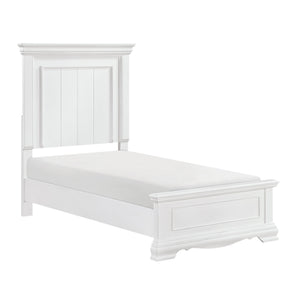 English Elm White Solid Wood Twin Bed Paneled Headboard Sleigh Footboard Traditional Bedroom Frame B011S02484