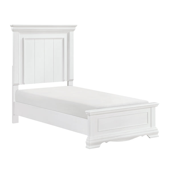 English Elm White Solid Wood Twin Bed Paneled Headboard Sleigh Footboard Traditional Bedroom Frame B011S02484