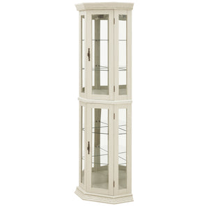English Elm Lighted Corner Curio Cabinet - Elegant Glass Display With Adjustable Shelves & Bead Bulb Lighting - White W1758P300131