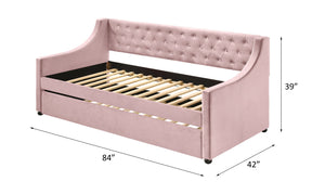 English Elm Lianna Pink Velvet Daybed with Roll-Out Trundle, Twin Upholstered Button-Tufted Bed, No Mattress Included B2726S00323