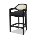 English Elm Americana Mid-Century Modern 26" Cane Back Counter Stool, Jet Black Woven