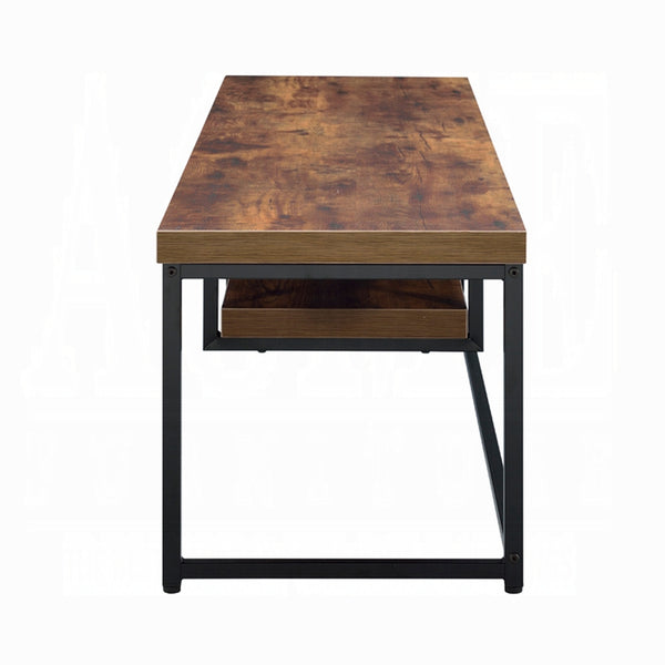 English Elm Industrial TV Stand with Metal Frame and Weathered Finish, 59" Rustic Shelf Console for Living Room Black,Oak 18.5 L x 62.5 W x 4.5 H B2741P334824