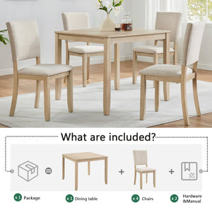 English Elm Modern 4-Piece Dining Set with Smooth Waterproof Top, Stable Wood Frame, Comfortable Foam Chairs Beige,Light Oak W1998S00079
