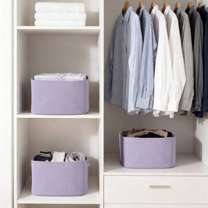 English Elm Cotton Rope Woven Storage Baskets Handcrafted Set for Farmhouse and Modern Homes Purple W2181P475143