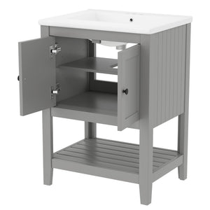 English Elm 24" Modern Sleek Bathroom Vanity with Ceramic Sink, Solid Wood Frame, Waterproof Finish and Open Shelf Storage Grey N725P246473E