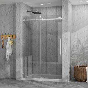 English Elm Goodyo 48"X72" Frameless Sliding Shower Door & Base Combo, Modern Acrylic Shower With Chrome Hardware W1223S00029
