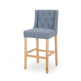 Christopher Knight Home® - Noble House - Lansglen Button Tufted Fabric Wingback Bar Stool, Light Blue and Natural - Set of 2