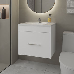 English Elm Story Floating Bathroom Vanity Set with Sink One Drawer - Space-Saving Wall-Mounted Modern Design, Scratch-Resistant Finish White 28 L x 23 W x 12 H B128P314808