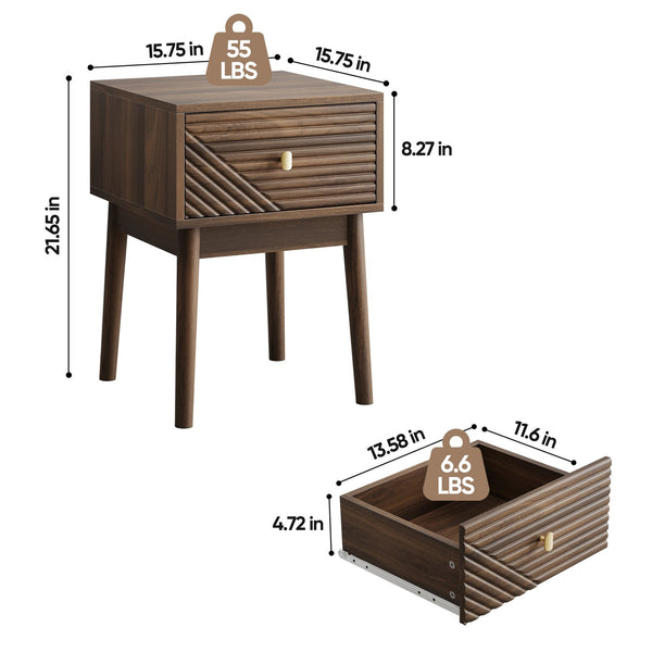 English Elm Medieval-modern Walnut Nightstand Set with Gold Handles Elegant Bedroom Storage Pair W1706P318059