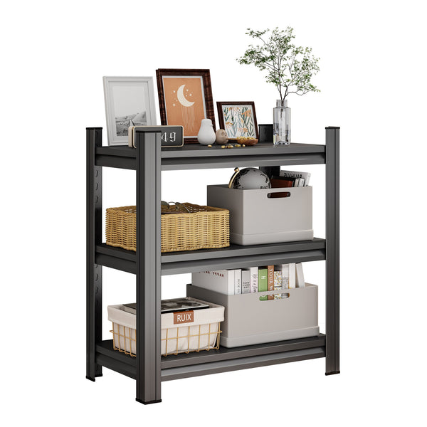English Elm 3 Tier Freestanding Black Steel Shelf Unit Adjustable Levels for Kitchen or Office W1831P392788