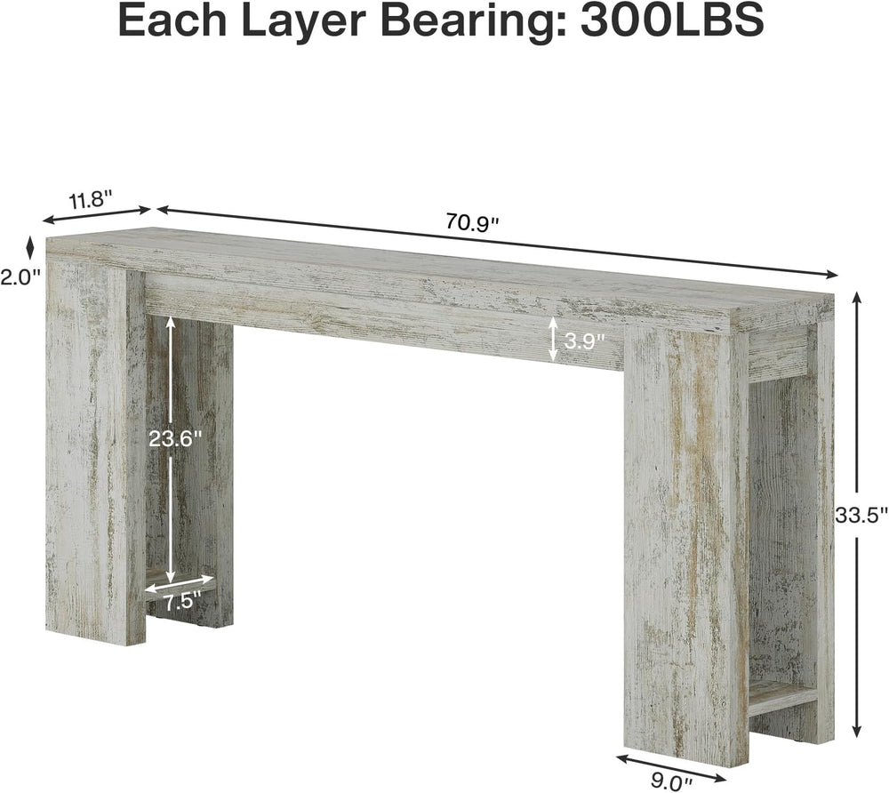 English Elm 2-tier Industrial Console Table Rustic Wood and Black Metal Frame Entryway Sofa T3971P461038