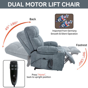 English Elm Dual Motor Power Lift Recliner with Massage Heat and Leatherair Upholstery for Living Room Grey-Blue W3224P294319