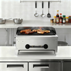 English Elm 24 Inch Lava Rock Charbroiler Stainless Steel Countertop Grill 56000 Btu Dual Burner W5057P394261