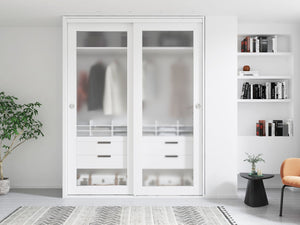 English Elm 30 in Matte Mdf Bi-fold Door with Frosted Glass Panels Hardware and Handle Included B2763P483204