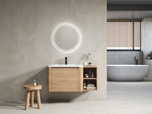English Elm 40'' Wall-Mounted Vanity with White Ceramic Sink, Plywood Shelves, Soft-Close Door, Scratch-Resistant Finish W999S00380