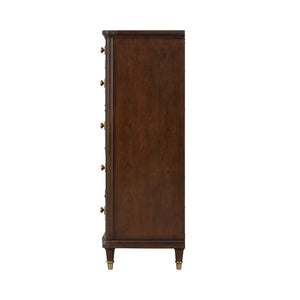 English Elm 1pc Transitional Dark Cherry Rubberwood Chest Dovetail Drawers Gold Knobs Bedroom B2741P446686