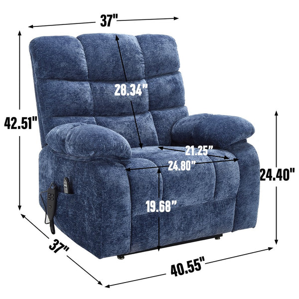 English Elm Lift Power Recliner Chenille Chair Dual Motor Massage Heat 350 Lb Capacity Living Room Blue W3224P288636