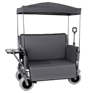 English Elm 3-in-1 Collapsible Wagon with Canopy Bench Tabletop and All-terrain Wheels for Camping Gray W2932P417652