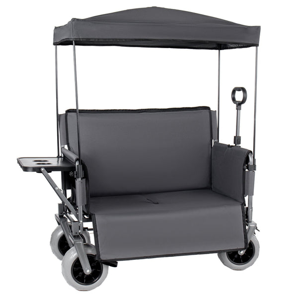 English Elm 3-in-1 Collapsible Wagon with Canopy Bench Tabletop and All-terrain Wheels for Camping Gray W2932P417652