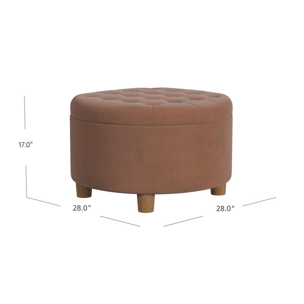 English Elm Jo Round Velvet Storage Ottoman Tufted Lift Top with Walnut Legs for Living Room Brown Mix B056P416970