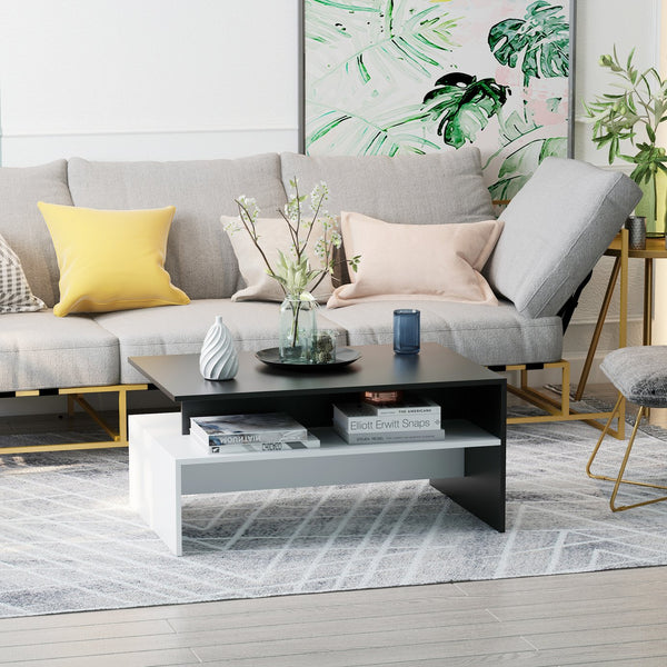 English Elm HOMCOM Retro Sofa Console Table with Drawer & Shelves for Entryway Narrow Hallway Storage Surface White+Black W2225P217449