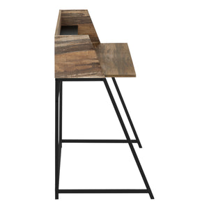 English Elm Computer Desk - Stylish Home Office Workstation With Storage Hutch, Brown Laminate & Black Metal Base B2710P219834