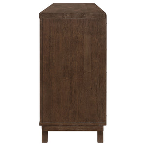 English Elm McCall Brown Oak 2-Door Server with Drawer, Rustic Farmhouse Sideboard 59" Wide, Felt-Lined Top B062P358301