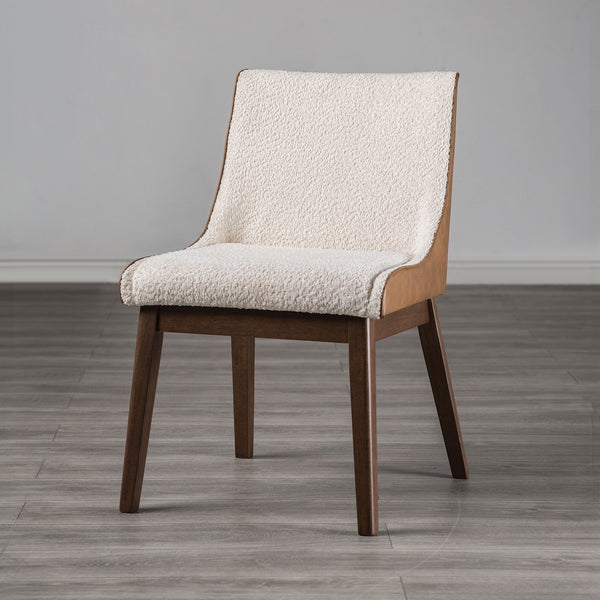 English Elm Mid-Century Upholstered Side Chair Pair with Rubberwood Frame, Curved Backrest and Cozy Seat Cushioning Beige,Walnut 30 L x 21 W x 22 H B2741P406190