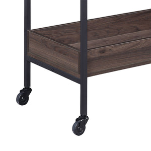 English Elm Rectangular Industrial Serving Cart with 2-Tier Walnut Shelves, Cup Holder & Dual Handles on Casters B016P316084