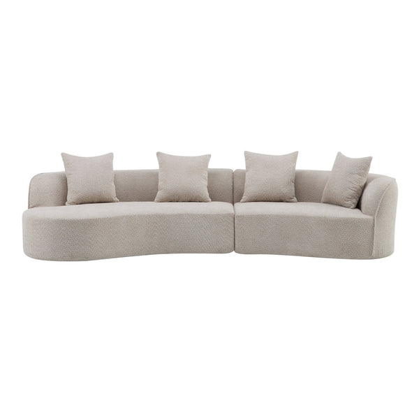 English Elm Christopher Knight Home® - 126" Curved Sectional Sofa In Almond Boucle - Modern Comfort For Stylish Living Spaces & Families N771P247830V_N771P247831V
