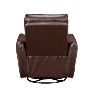 English Elm 1pc Swivel Glider Recliner Chair in Top Grain Leather with 360° Spin, Pocket Coil Support, Durable Solid Wood Frame Brown 37.25 L x 29.5 W x 32.5 H B011P329240
