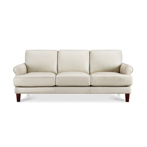 English Elm Dawn Leather Sofa with Top-Grain Seating, Pocket Coil Comfort, Feather-Memory Foam Cushions, Durable Frame Off White B2705P338099