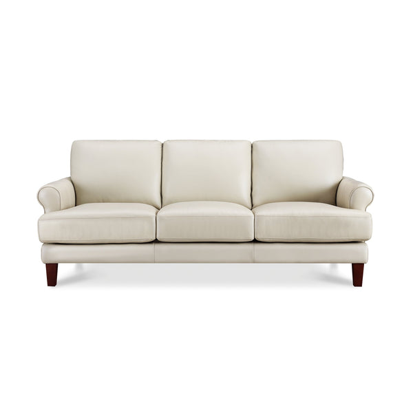 English Elm Dawn Leather Sofa with Top-Grain Seating, Pocket Coil Comfort, Feather-Memory Foam Cushions, Durable Frame Off White B2705P338099
