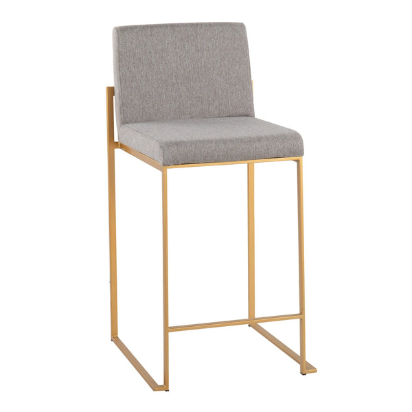 English Elm Fuji High Back Counter Stools Set Of 2 - Stylish Gold Steel Frame With Grey Upholstery For Comfort B202P221943